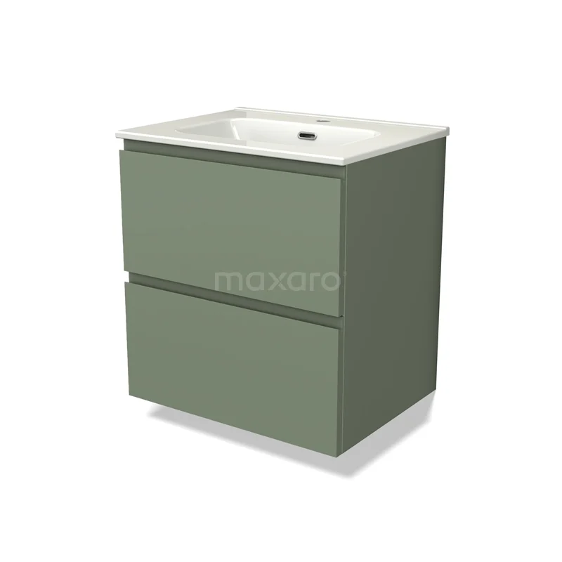 Modulo Vanity units with basin | 60 cm Sage green Handle-less front Ceramic 2 Stacked drawers BMW17-04115