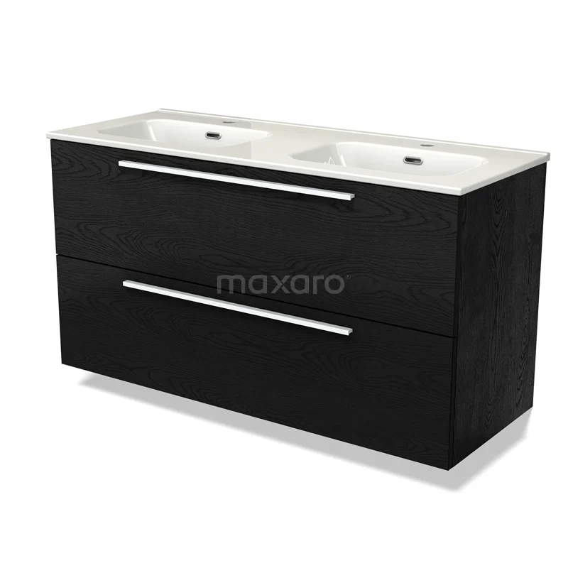 Modulo Vanity units with basin | 120 cm Black oak Flat front Ceramic 2 Stacked drawers BMW17-04370