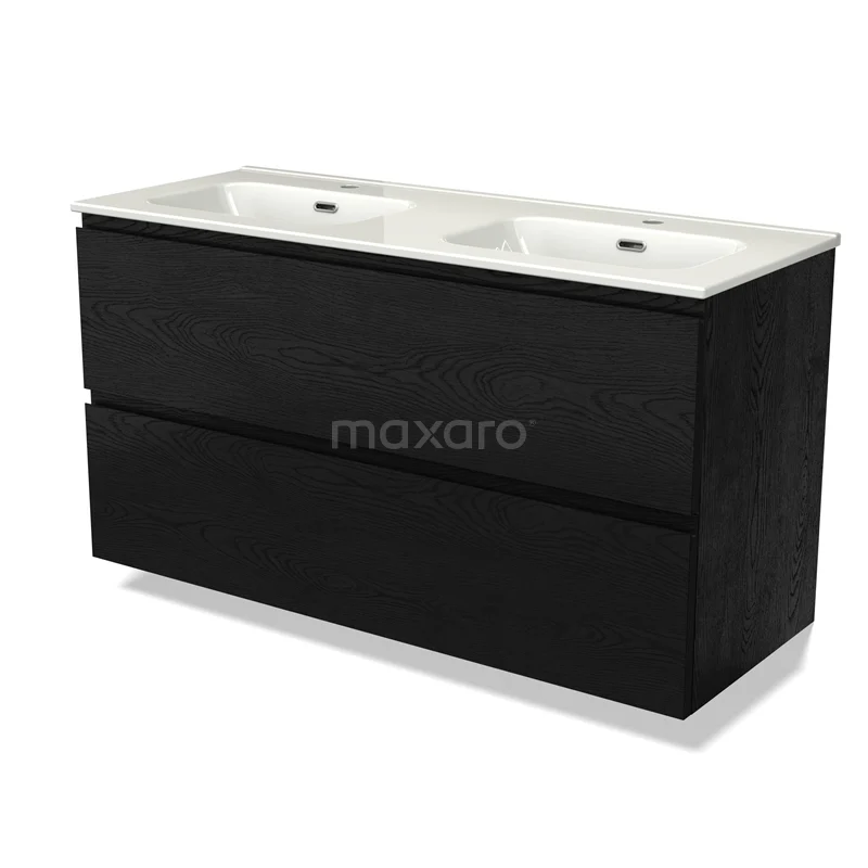 Modulo Vanity units with basin | 120 cm Black oak Handle-less front Ceramic 2 Stacked drawers BMW17-04397