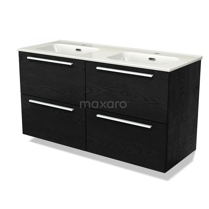 Modulo Vanity units with basin | 120 cm Black oak Flat front Ceramic 4 drawers BMW18-00976