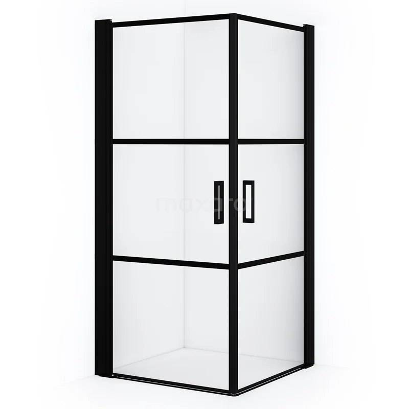 Diamond Shower enclosure | 85x75 cm Matte black Clear with 4 black stripes Pivot door Rectangle CDE10807218MBN
