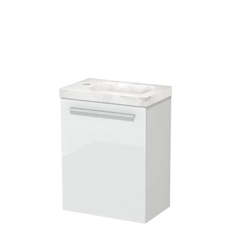 Modulo Pico Toilet unit with basin | 41 cm High-gloss white Flat front Basin White marble Natural stone TMW10-00559