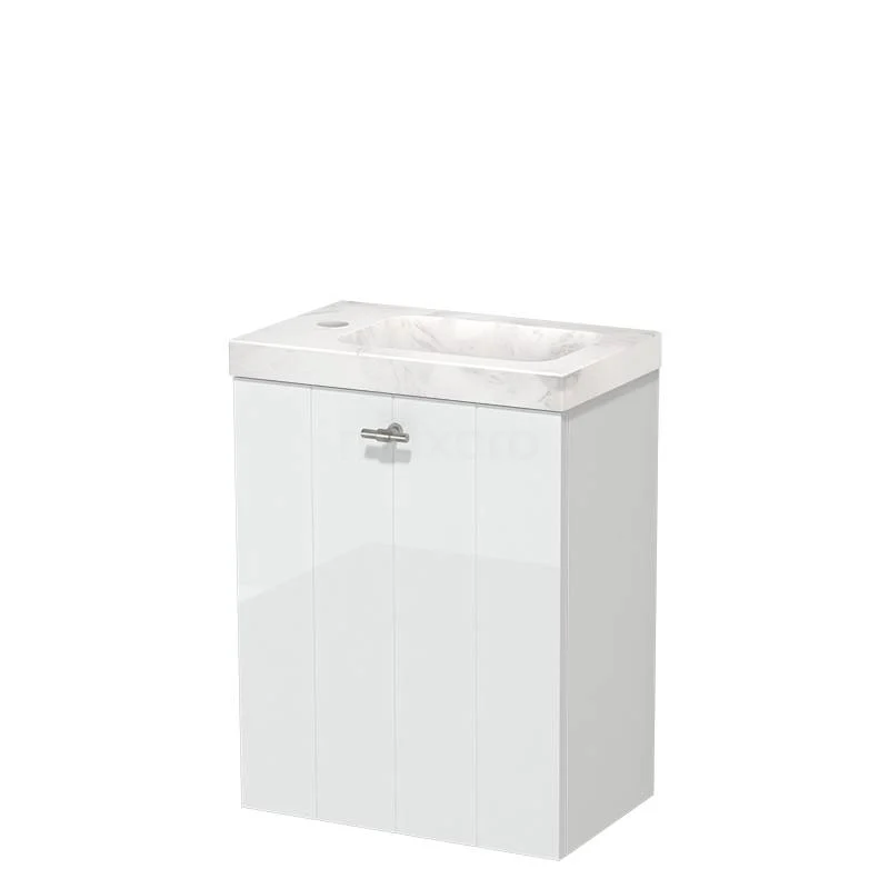 Modulo Pico Toilet unit with basin | 40 cm High-gloss white Lamel fronts Basin White marble Natural stone TMW10-00560