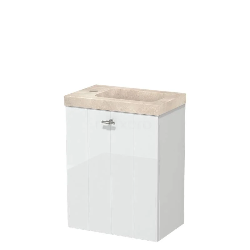 Modulo Pico Toilet unit with basin | 40 cm High-gloss white Lamel fronts Basin Travertin Natural stone TMW10-00615