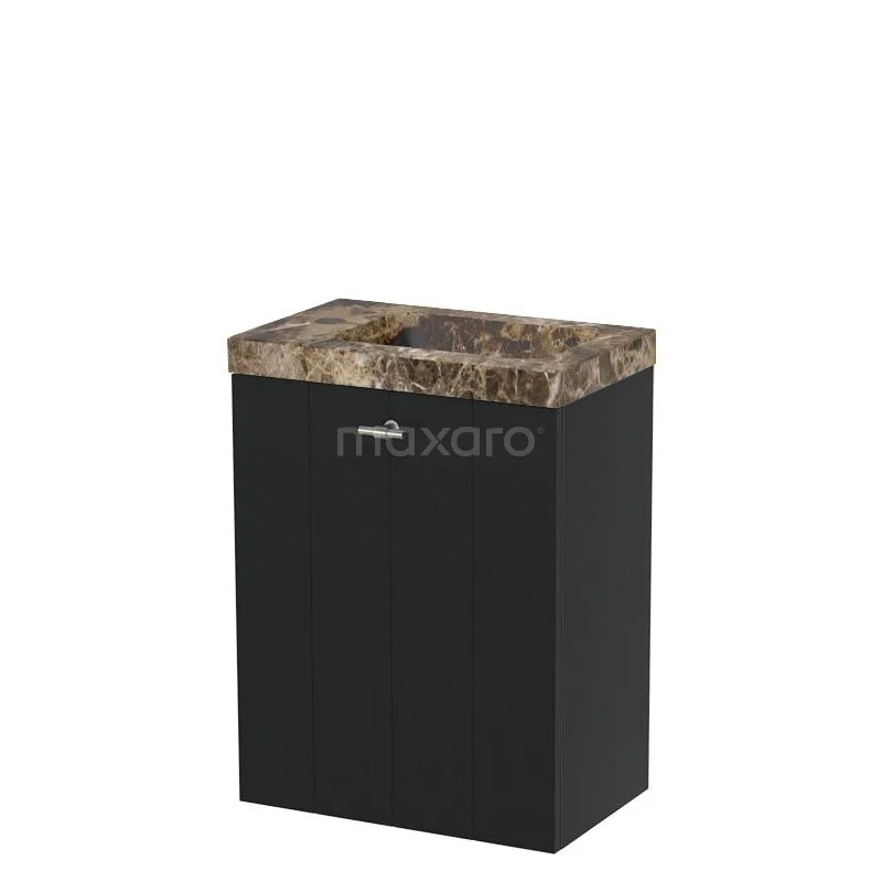 Modulo Pico Toilet unit with basin | 40 cm Matte black Lamellar fronts Basin Dark emperador Natural stone TMW10-00660