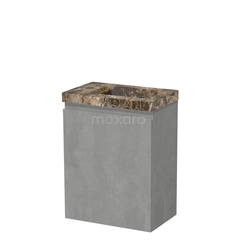 Modulo Pico WC-Möbel mit Waschbecken | 40 cm Hellgrauer Beton Grifflose Front Dunkles Emperador Waschbecken Naturstein TMW10-00709 Modulo Pico WC-Möbel mit Waschbecken | 40 cm Hellgrauer Beton Grifflose Front Dunkles Emperador Waschbecken Naturstein TMW10-00709
