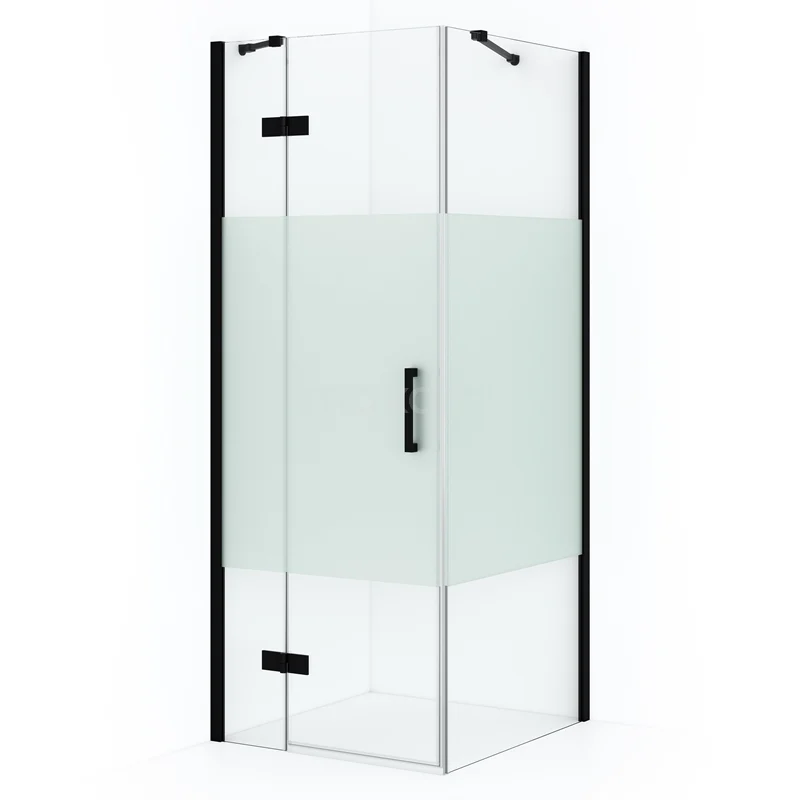 Diamond Shower enclosure | 90x80 cm Matte black Clear with matt strip Pivot door Rectangle CDB213608413MB