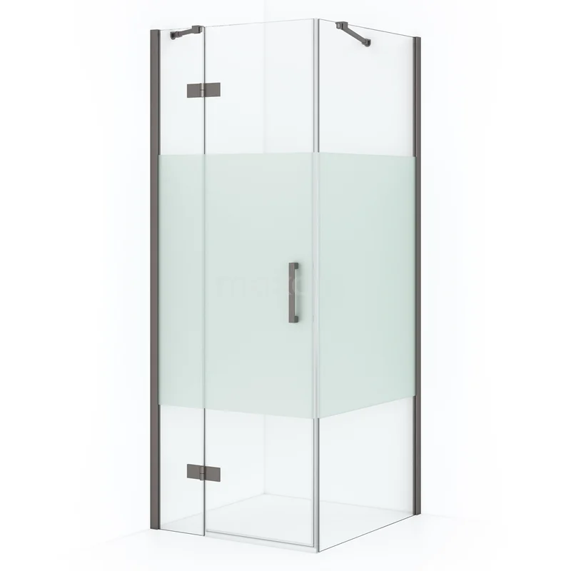 Diamond Shower enclosure | 90x80 cm Black metal Clear with matt strip Pivot door Rectangle CDB213608413ZMN