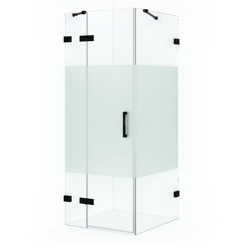 Diamond Shower enclosure | 90x80 cm Matte black Clear with matt strip Pivot door Rectangle CDB213608423MB