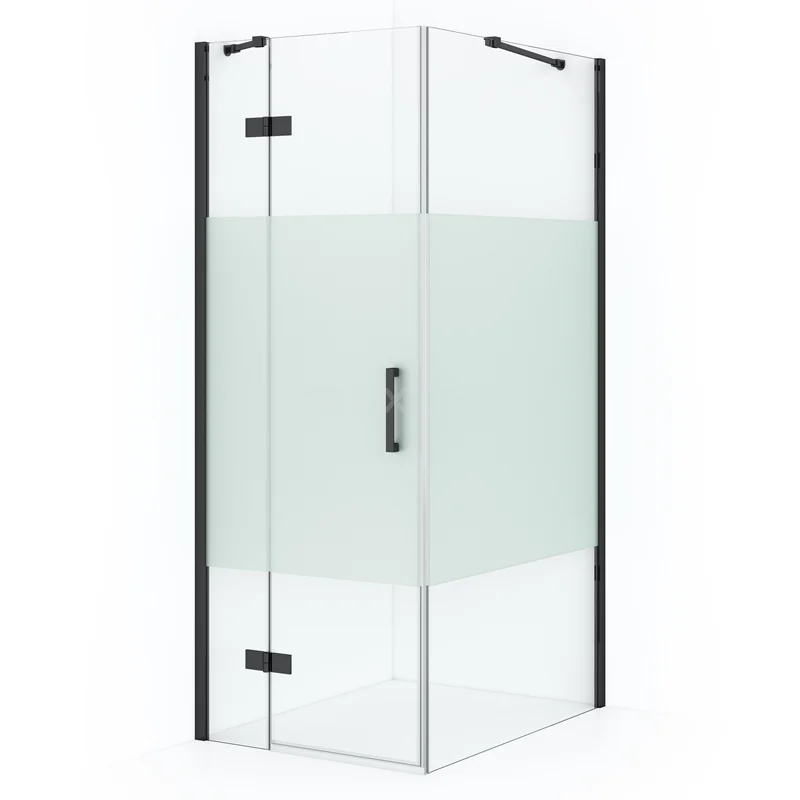 Diamond Shower enclosure | 100x80 cm Black chrome Clear with matt strip Pivot door Rectangle CDB213510413BCN
