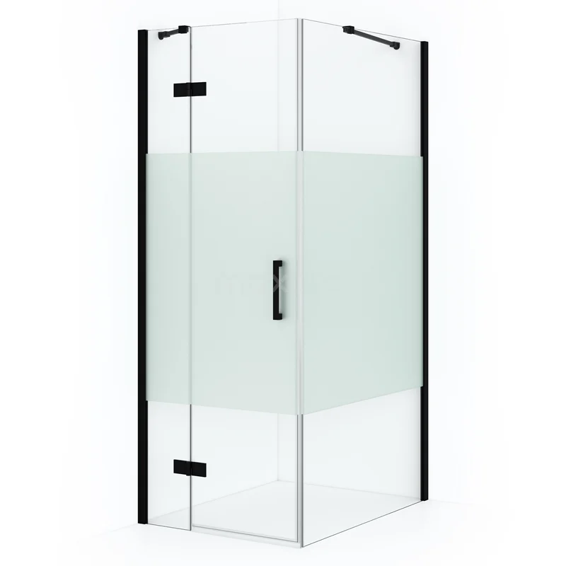 Diamond Shower enclosure | 90x90 cm Matte black Clear with matt strip Pivot door Square CDB213609413MB