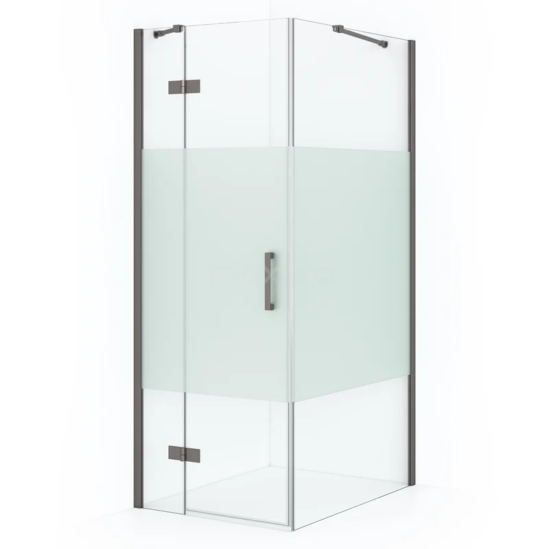 Diamond Shower enclosure | 90x90 cm Black metal Clear with matt strip Pivot door Square CDB213609413ZMN