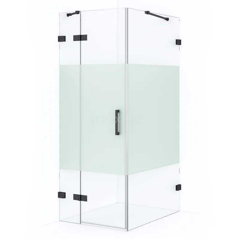 Diamond Shower enclosure | 100x80 cm Black chrome Clear with matt strip Pivot door Rectangle CDB213510423BC