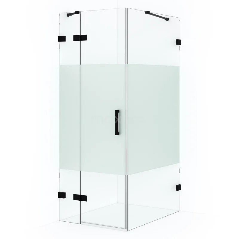 Diamond Shower enclosure | 90x90 cm Matte black Clear with matt strip Pivot door Square CDB213609423MB