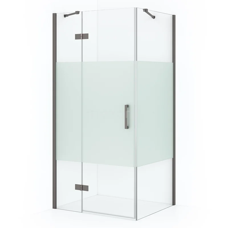 Diamond Shower enclosure | 100x80 cm Black metal Clear with matt strip Pivot door Rectangle CDB214608413ZMN