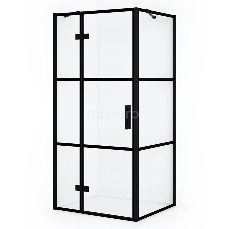 Diamond Shower enclosure | 100x80 cm Matte black Clear with 4 black stripes Pivot door Rectangle CDB214608418MB