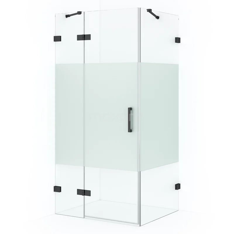 Diamond Shower enclosure | 110x80 cm Black chrome Clear with matt strip Pivot door Rectangle CDB216508423BC