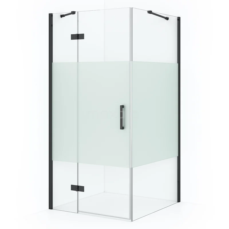 Diamond Shower enclosure | 110x90 cm Black chrome Clear with matt strip Pivot door Rectangle CDB216509413BCN