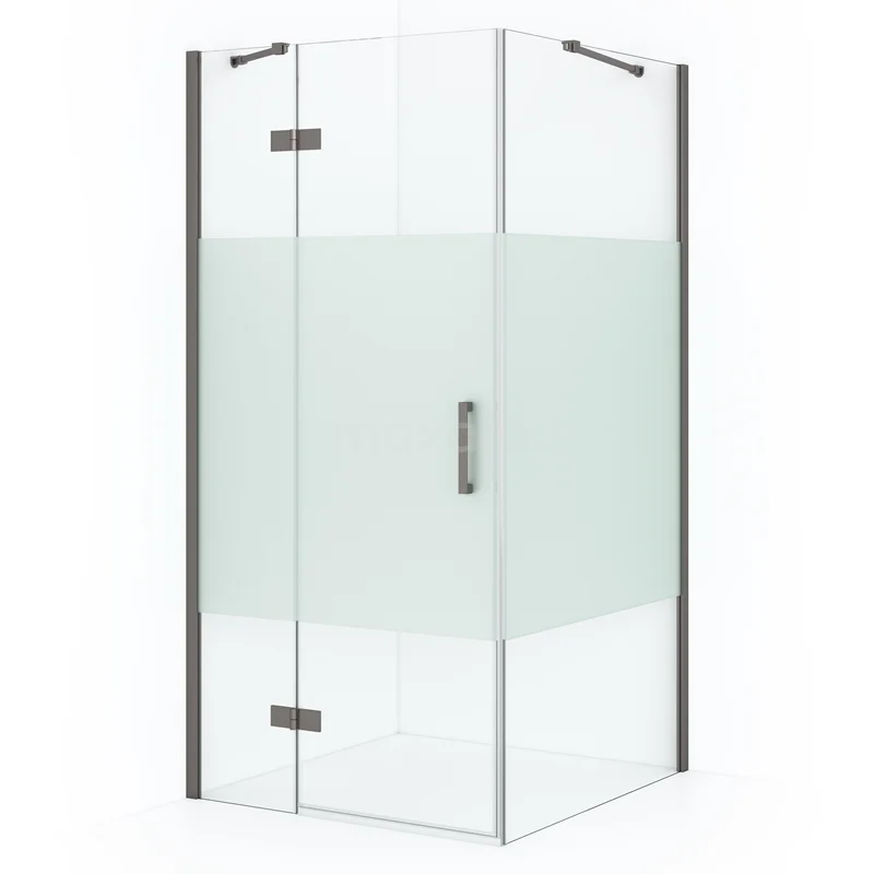 Diamond Shower enclosure | 100x90 cm Black metal Clear with matt strip Pivot door Rectangle CDB214609413ZMN