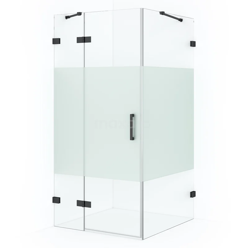 Diamond Shower enclosure | 100x100 cm Black chrome Clear with matt strip Pivot door Square CDB214610423BC