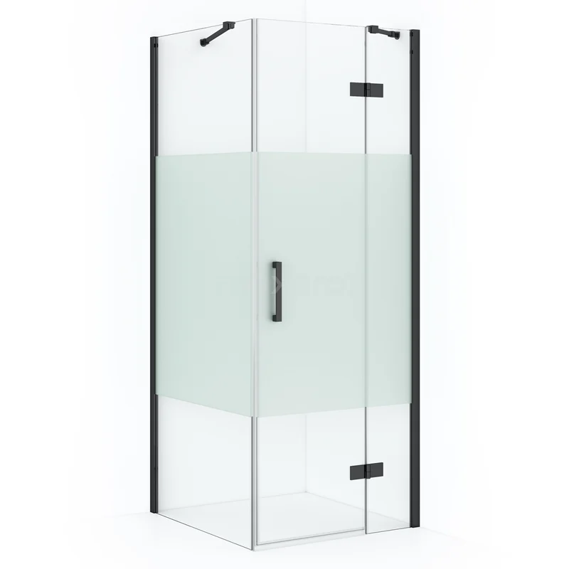 Diamond Shower enclosure | 80x80 cm Black chrome Clear with matt strip Pivot door Square CDB223508413BCN