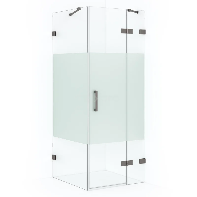 Diamond Shower enclosure | 90x80 cm Black metal Clear with matt strip Pivot door Rectangle CDB223608423ZM