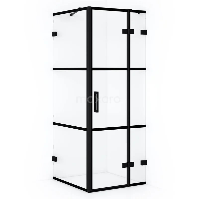 Diamond Shower enclosure | 90x80 cm Matte black Clear with 4 black stripes Pivot door Rectangle CDB223608428MB