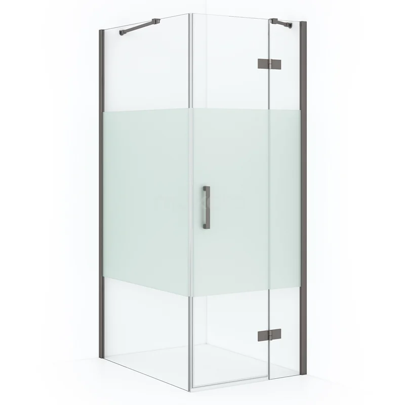Diamond Shower enclosure | 90x90 cm Black metal Clear with matt strip Pivot door Square CDB223609413ZMN