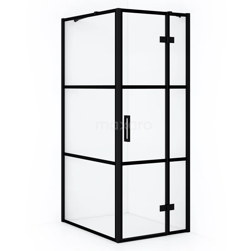 Diamond Shower enclosure | 90x90 cm Matte black Clear with 4 black stripes Pivot door Square CDB223609418MB
