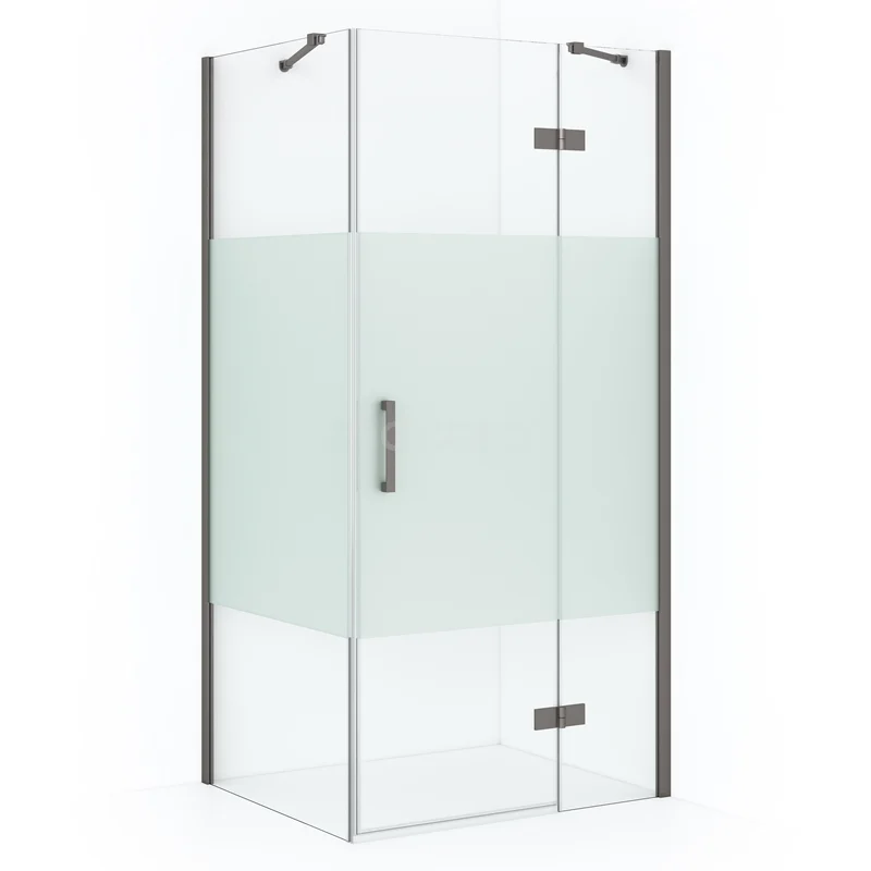 Diamond Shower enclosure | 110x80 cm Black metal Clear with matt strip Pivot door Rectangle CDB226508413ZMN