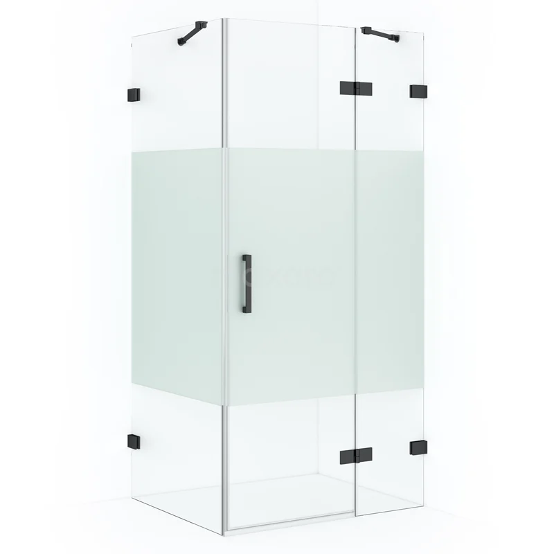 Diamond Shower enclosure | 120x80 cm Black chrome Clear with matt strip Pivot door Rectangle CDB226608423BC
