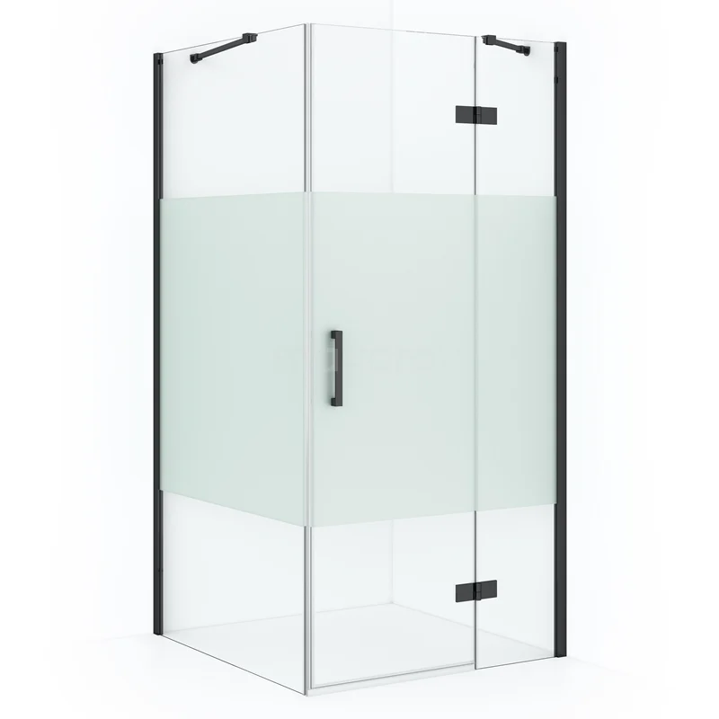 Diamond Shower enclosure | 120x90 cm Black chrome Clear with matt strip Pivot door Rectangle CDB226609413BCN