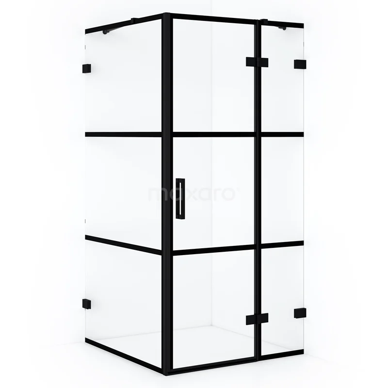 Diamond Shower enclosure | 110x100 cm Matte black Clear with 4 black stripes Pivot door Rectangle CDB226510428MB