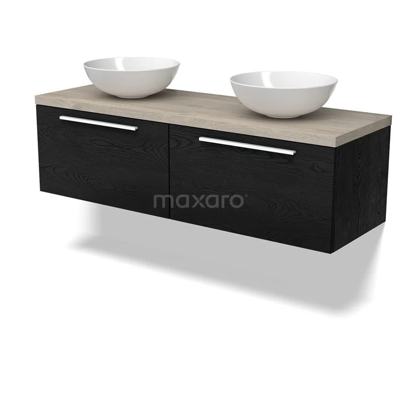 Modulo Plato Vanity units for countertop basin | 140 cm Black oak Flat front Light grey oak worktop 2 Side-by-side drawers BMK12-02001