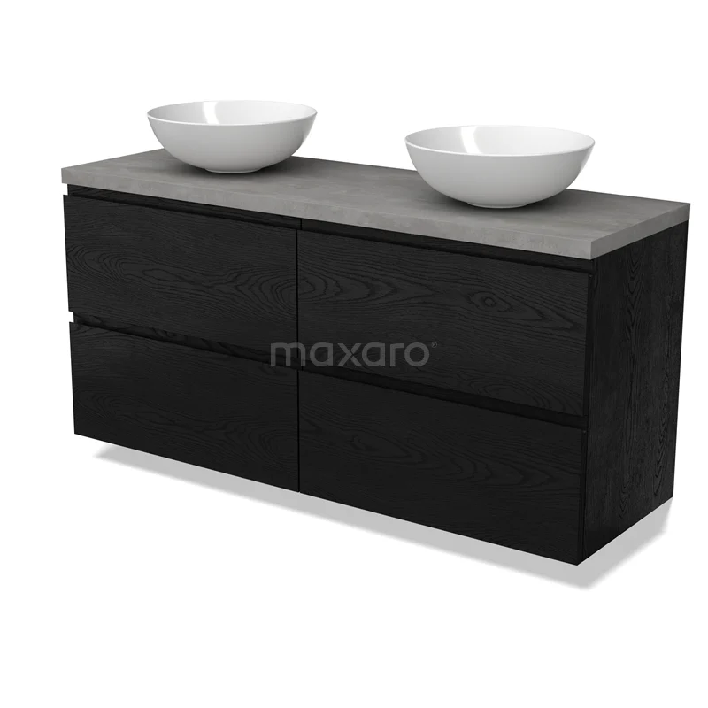 Modulo Plato Vanity units for countertop basin | 140 cm Black oak Handle-less front Light grey concrete worktop 4 drawers BMK18-02034