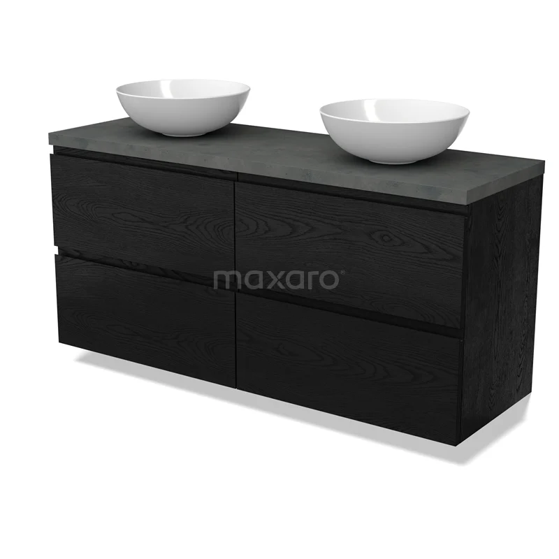 Modulo Plato Vanity units for countertop basin | 140 cm Black oak Handle-less front Dark grey concrete worktop 4 drawers BMK18-02035