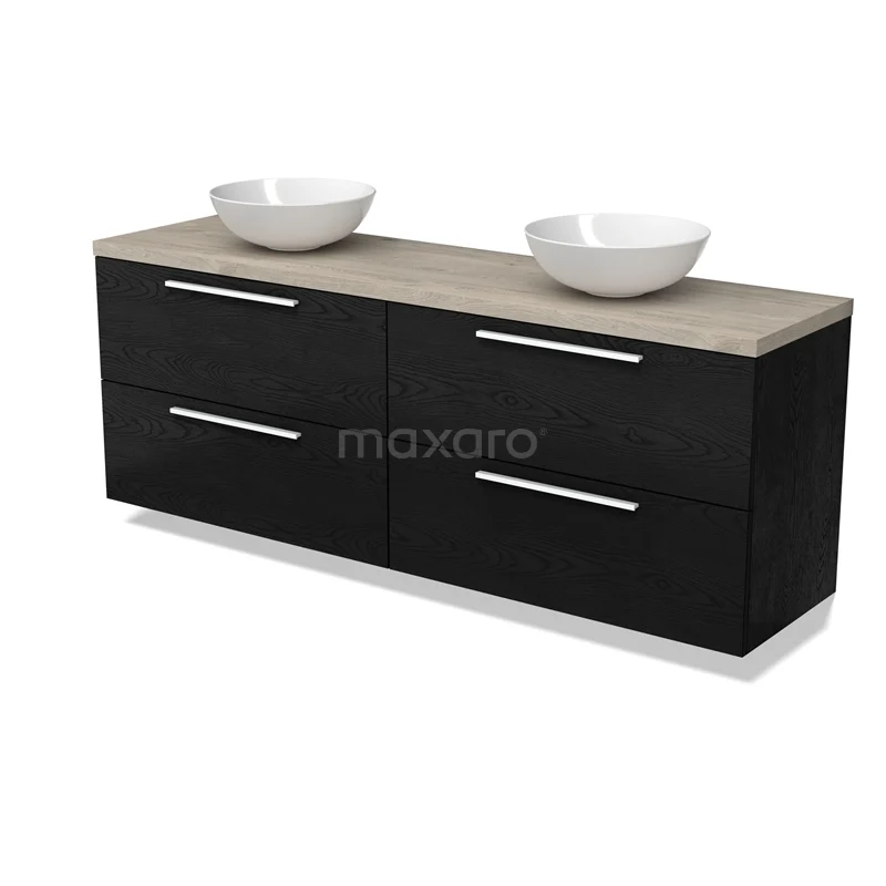 Modulo Plato Vanity units for countertop basin | 180 cm Black oak Flat front Light grey oak worktop 4 drawers BMK18-02042