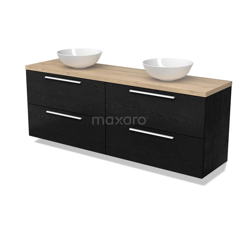 Modulo Plato Vanity units for countertop basin | 180 cm Black oak Flat front Light brown oak worktop 4 drawers BMK18-02043