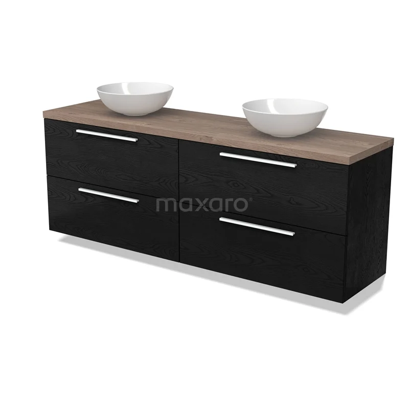Modulo Plato Vanity units for countertop basin | 180 cm Black oak Flat front Mid brown oak worktop 4 drawers BMK18-02044