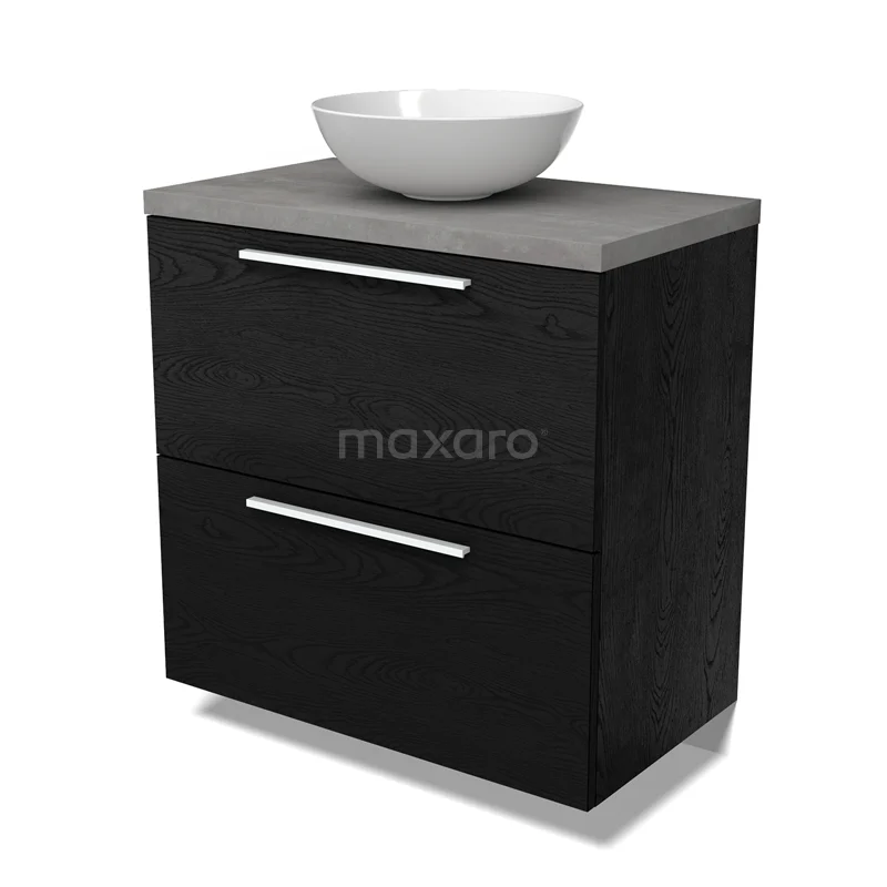Modulo Plato Vanity units for countertop basin | 80 cm Black oak Flat front Light grey concrete worktop 2 stacked drawers under each other BMK13-01097