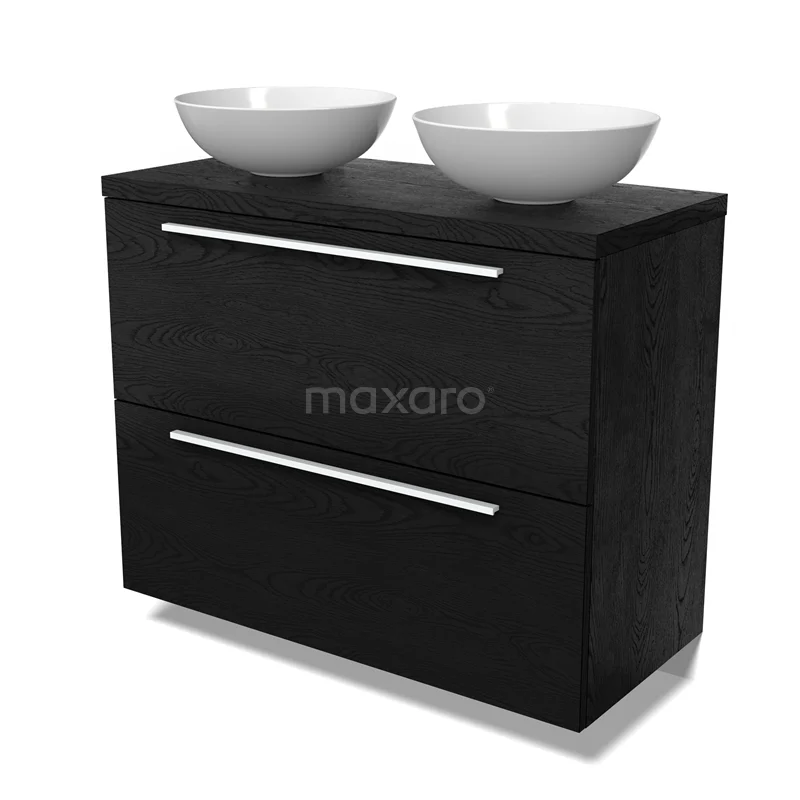 Modulo Plato Vanity units for countertop basin | 100 cm Black oak Flat front Black oak worktop 2 stacked drawers under each other BMK13-01121