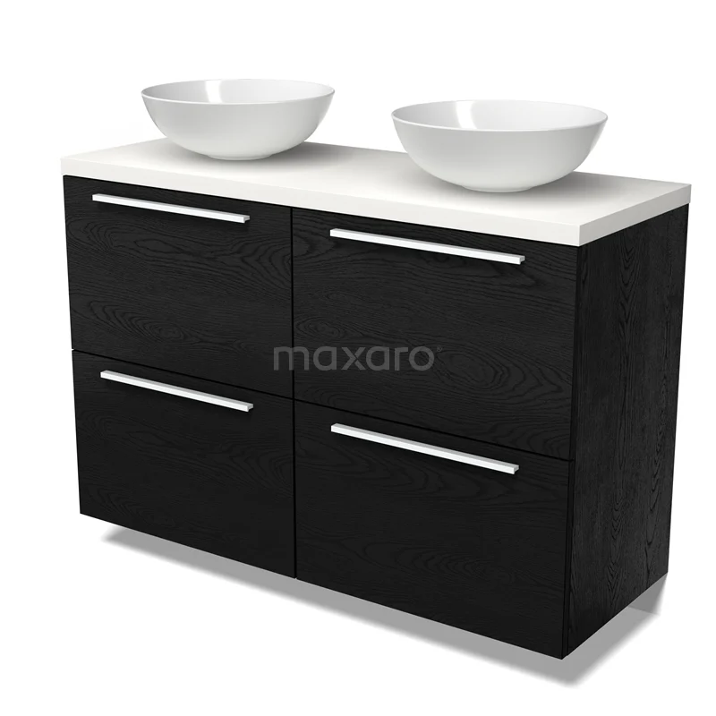 Modulo Plato Vanity units for countertop basin | 120 cm Black oak Flat front Matte white worktop 4 high drawers BMK14-00842