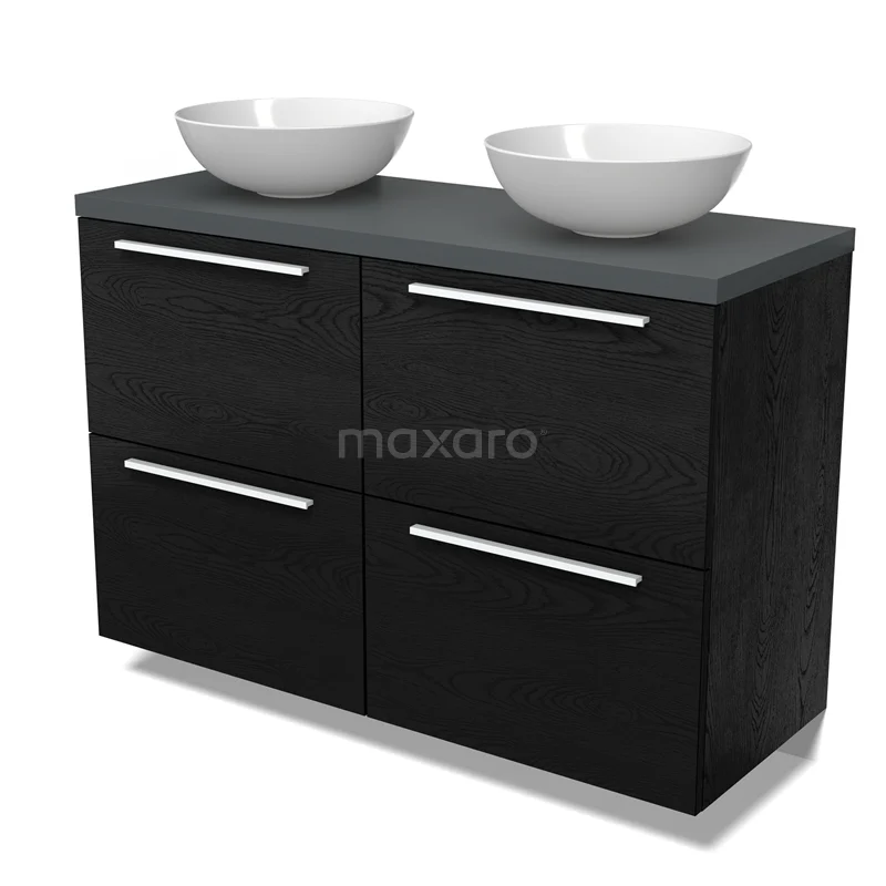Modulo Plato Vanity units for countertop basin | 120 cm Black oak Flat front Dark grey worktop 4 high drawers BMK14-00843