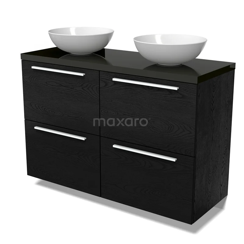Modulo Plato Vanity units for countertop basin | 120 cm Black oak Flat front High-gloss black worktop 4 high drawers BMK14-00844