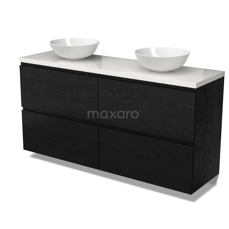 Modulo Plato Vanity units for countertop basin | 160 cm Black oak Handle-less front High-gloss white worktop 4 high drawers BMK14-00892