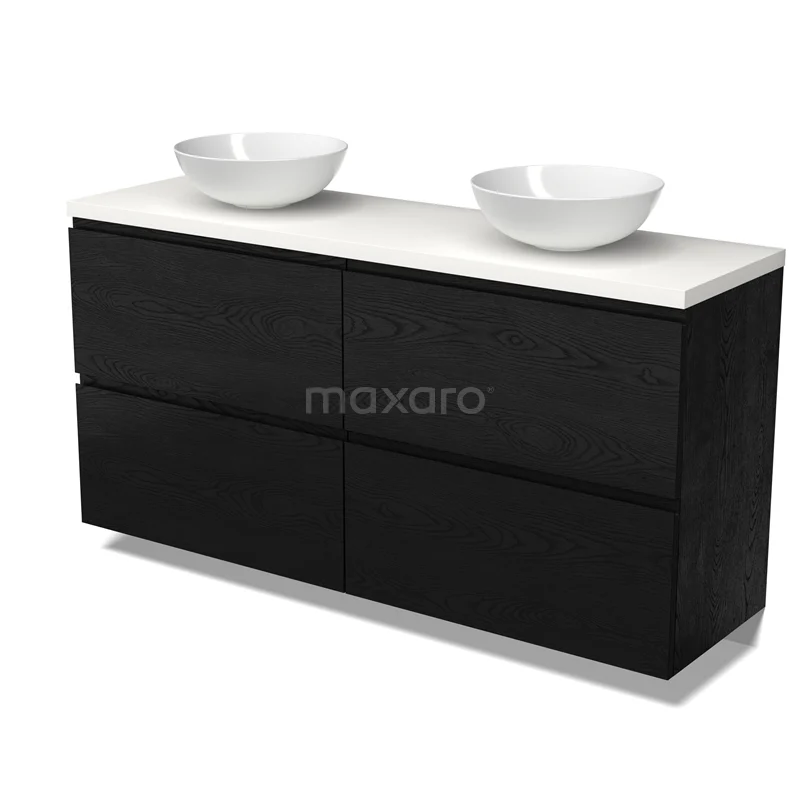 Modulo Plato Vanity units for countertop basin | 160 cm Black oak Handle-less front Matte white worktop 4 high drawers BMK14-00893