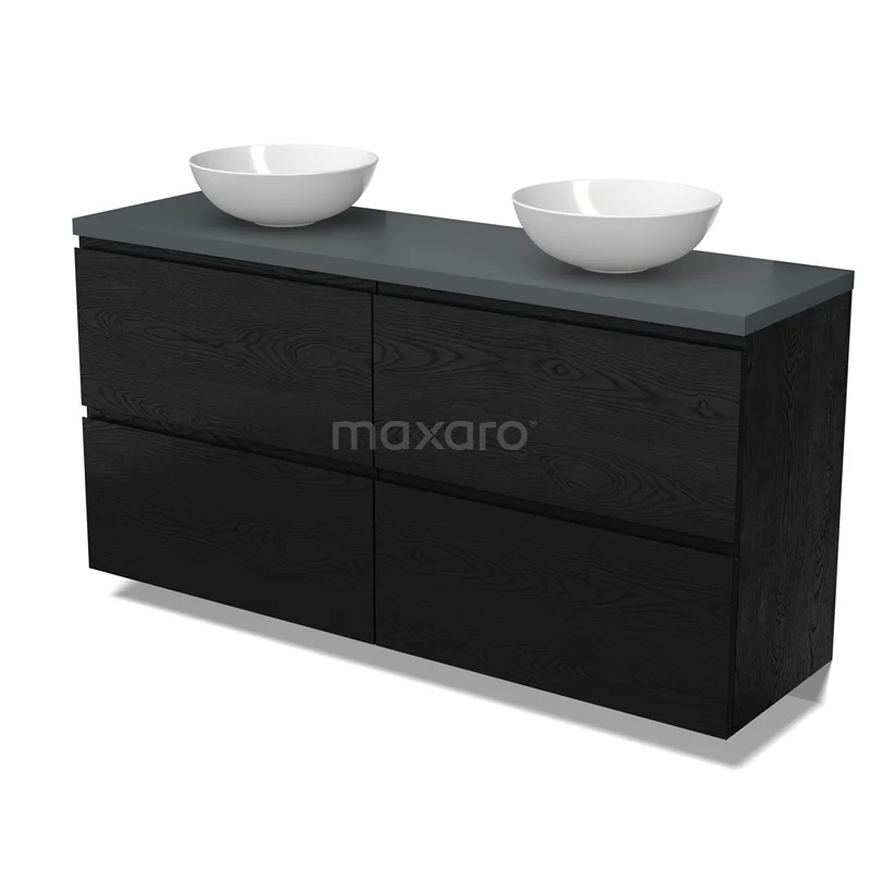 Modulo Plato Vanity units for countertop basin | 160 cm Black oak Handle-less front Mid grey worktop 4 high drawers BMK14-00894