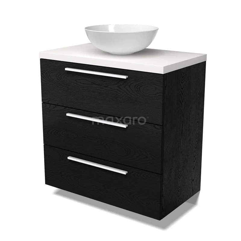 Modulo Plato Vanity units for countertop basin | 80 cm Black oak Flat front Matte white worktop 3 drawers BMK19-01628