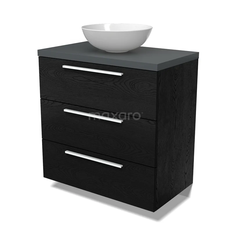 Modulo Plato Vanity units for countertop basin | 80 cm Black oak Flat front Dark grey worktop 3 drawers BMK19-01629