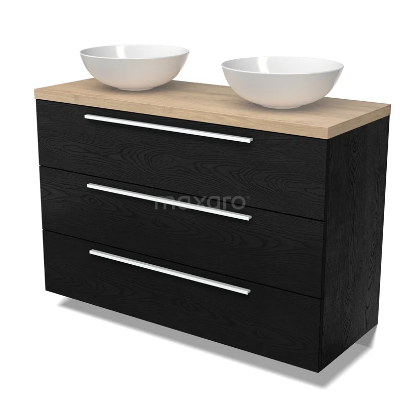 Modulo Plato Vanity units for countertop basin | 120 cm Black oak Flat front Light brown oak worktop 3 drawers BMK19-01703